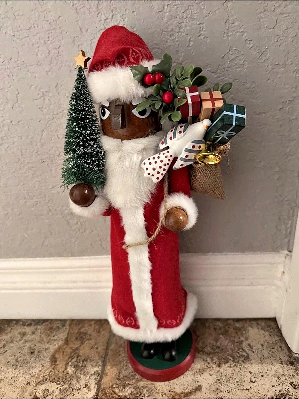 Santa Nutcracker Black Holiday Decor in Red & Green NWT